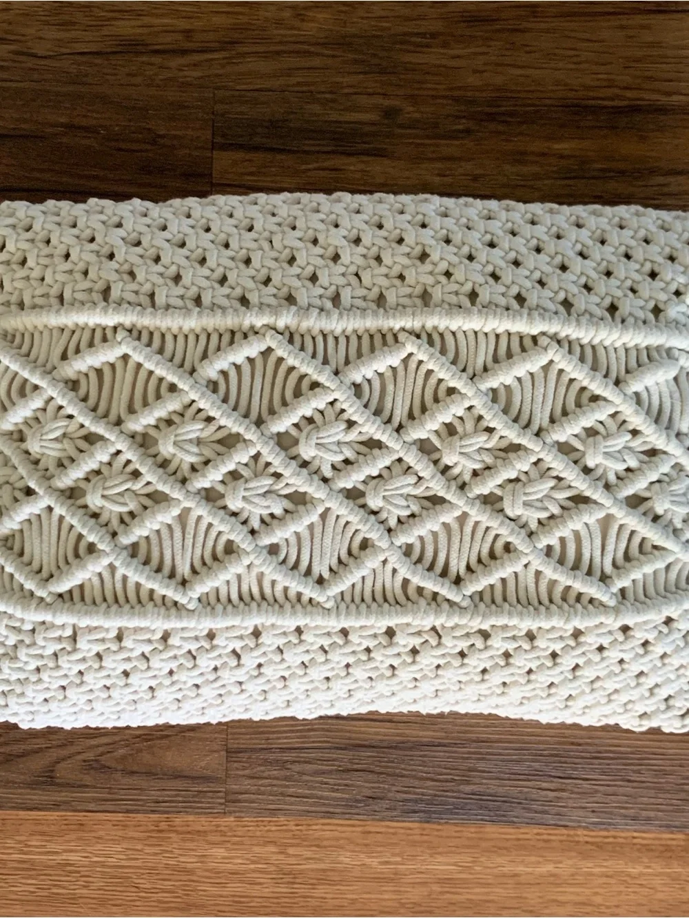 Macrame Lumbar Pillow Cover 20 x 13 - Off White Textured Boho Chic, Retro Artsy